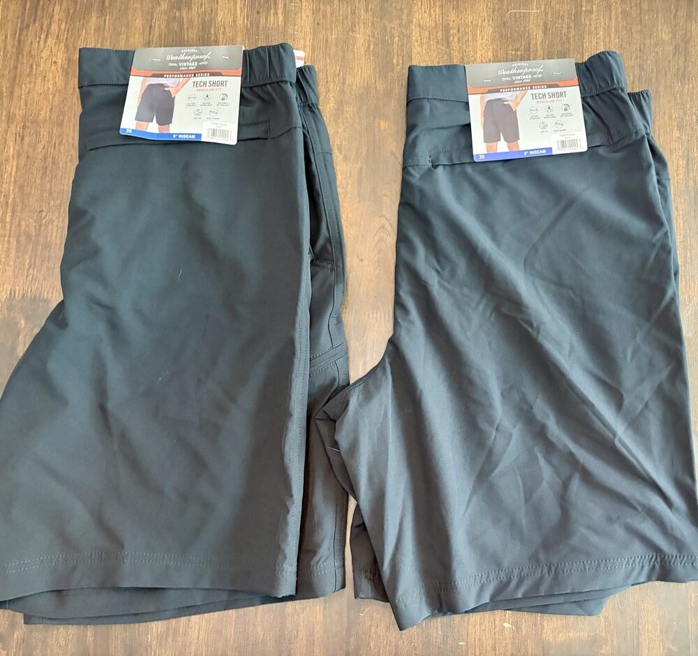 V-10 (2) NWT Weatherproof Tech Flex Shorts Regular Fit Men's 36 BLACK 9" Inseam